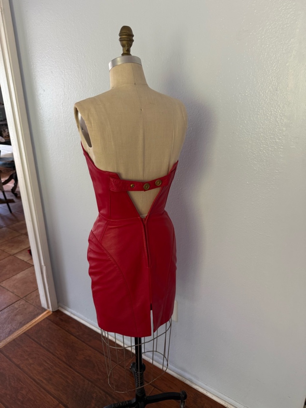 Michael Hoban Red Strapless Leather Sheath Dress - Picture 5 of 6